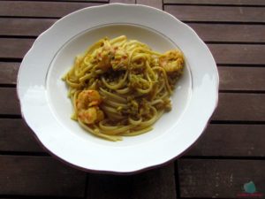 Pasta e fantasia linguine ai gamberi con pistacchi cucinate da L'Agenda di mamma Bea